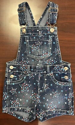 Jordache Niñas Talla 3T Mono Rojo Blanco y Azul Estrellas Denim Baberos Pantalones Cortos Foto 1 de 4