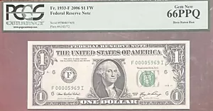 2006 $1 FRN 4 Digit Low Serial Number (5969) Boca Raton Run | PCGS66 GEM NEW PPQ - Picture 1 of 3