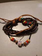 Strand Adjustable Bracelet (11).《. New Rope, Faux Leather And Bead Multi