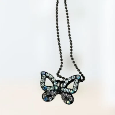 Collar de mariposa de 0,5"" con detalles de diamantes de imitación brillantes negro y azul Y2k Indie Foto 1 de 4