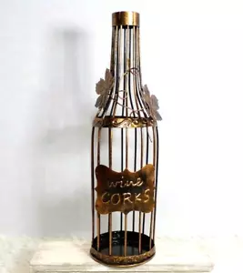Soporte de corcho para botella de vino de metal 15" acabado bronce hojas de vid barra decoración rústica - Imagen 1 de 7