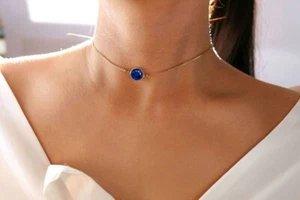 1Ct Lab Created Sapphire September Birthstone Choker Necklace 14K Rose Gold Over - Picture 1 of 7