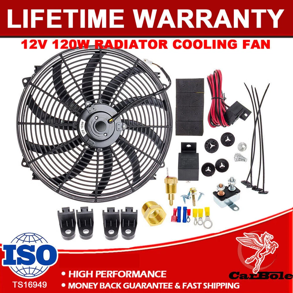Kit de interruptor de relé termostato ventilador de refrigeración radiador eléctrico 12V 3500CFM 16"" Foto 1 de 4