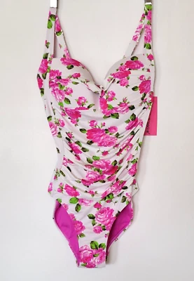 Traje de baño Betsey Johnson de una pieza bandeau acanalado rosa floral pequeño 4-6 nuevo $128 Foto 1 de 4