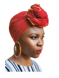 Red African Head Wrap with Gold Trim  DP4097H - Picture 1 of 2