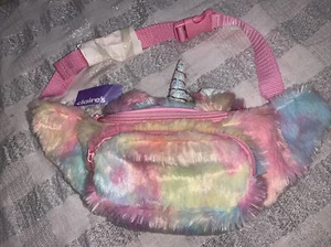 Claire’s Rainbow Plush Unicorn Fanny Pack Belt Bag Purse Wallet Nwt Yellow - Picture 1 of 4