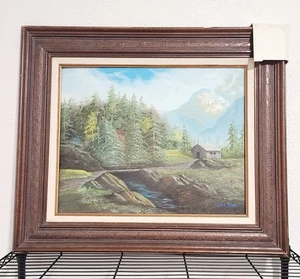 Gelassene Bergszene Vintage gerahmt Öl auf Leinwand Landschaft signiert June Dorn - Bild 1 von 9