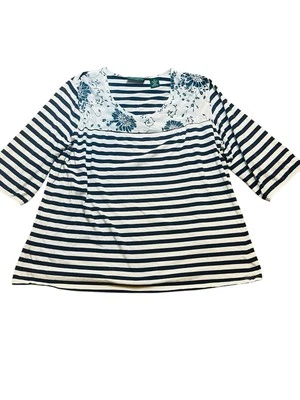 Yugo de mujer Lemon Grass 3X 100 % algodón a rayas con patrón floral mangas 3/4 Foto 1 de 4