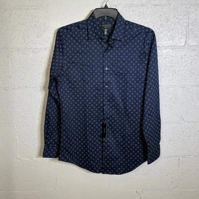 Alfani Men's Slim-Fit Stretch Medallion Dress Shirt Navy 15-15.5 34-35 $65 - Image 1 of 4