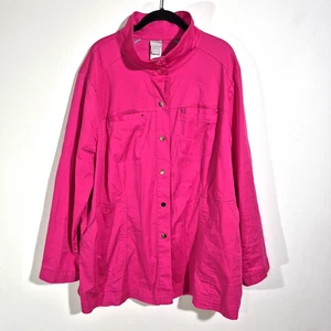 Chico's Jacket Windbreaker Raincoat Womens 4 Size 20-22 Pink Snaps Up Pockets - Picture 1 of 14