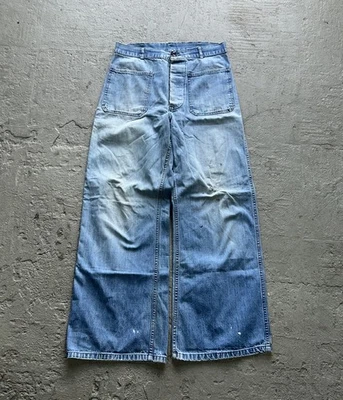 Pantalones de mezclilla vintage USN azul marino años 50 Segunda Guerra Mundial acampanados botón mosca plantilla de colección 32x30 Foto 1 de 4