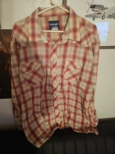 Camisa a Presión Wrangler Retro Perla Para Hombres 4XL Manga Larga Rojo Occidental a Cuadros - Imagen 1 de 2