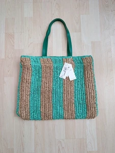 M&S Straw Striped Beach Bag, Crochet Bag, Woven Beach Bag, Holiday Tote, Shopper - Picture 1 of 10