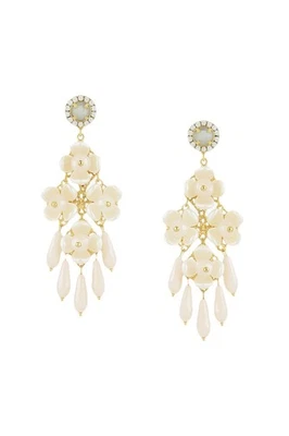 Pendientes colgantes de cuentas de vidrio rosa blanco y circonita cúbica Foto 1 de 3