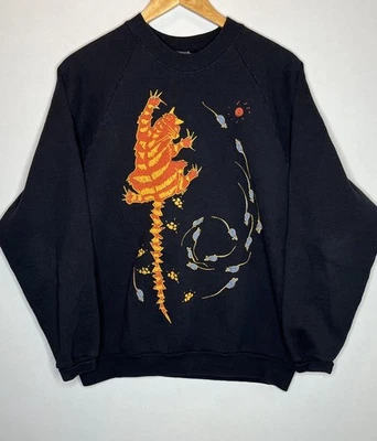 Vintage 90s Cat And Mouse Art Sweatshirt Black Obscure Graphic Sz L - image 1 of 4