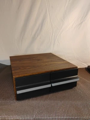 🔥Vintage Audio Cassette Tape Storage Box Case w/2 Drawers, Holds 24, Faux Wood - Image 1 of 4