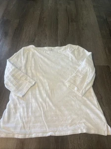 Talbots Top XL weiß 3/4 Ärmel Strick gefüttert Häkel Baumwolle Elasthan Mischung gebraucht, in einwandfreiem Zustand - Bild 1 von 8