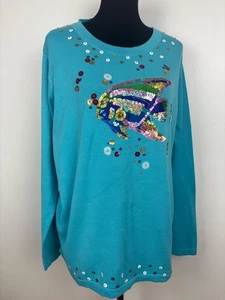 Maglione maglione paillettes Quackers Factory Fish Design nuovo - grande - Foto 1 di 9