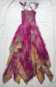 Pure silk pixie hem dress by Funky Giraffe - long length - sari silk - very full - Picture 1 of 11