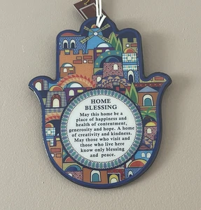 Hamsa Hand Wandbild Plakette Englisch Home Blessing Bunt Jerusalem Motiv Neu - Bild 1 von 8