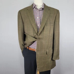 Tasso Elba Men's Sport Coat Blazer Two Button Olive Plaid Silk Camel hair 42L - Picture 1 of 16