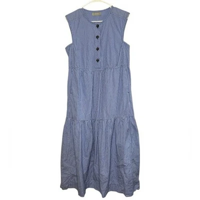 Vestido Everlane The Tiered Midi Azul y Blanco Rayas Talla Pequeña Foto 1 de 4