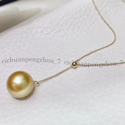 Collar colgante de perlas de oro natural redondo perfecto del Mar del Sur 18"" Foto 1 de 4