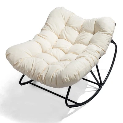 Cojín beige 38 pulgadas interior/exterior mecedor gran tamaño patio mimbre huevo sillón Foto 1 de 4