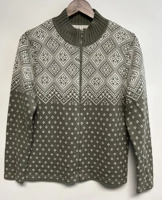 Suéter Vintage Cremallera Completa Mujer Pequeño Mezcla de Lana Folk Nordic Fair Isle Verde Salvia Foto 1 de 4