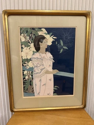 "Camión Paul Jacoulet Fleurs Du Soir 1941 de colección - impresión enmarcada firmada por Toloas 17""X13""" Foto 1 de 4