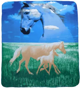 Spirit Horse Looking Down On Two Horses 50x60 Polar Fleece Blanket Throw - Picture 1 of 3