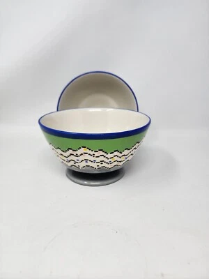 Pedestal geométrico West Elm cereal/tazón de sopa - azul, verde y gris.   Foto 1 de 4