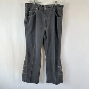 Vintage Sheplers Denim Jeans Mens 40 Black Gray Boot Cut Embroidered Eagle Ranch - Picture 1 of 13