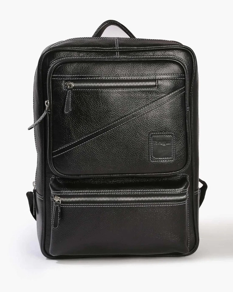 Notebook Rucksack Echtleder | Laptop Tasche bis 15,4 Zoll | Schwarz Braun - Bild 1 von 1