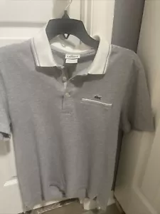 Lacoste Mens Polo Gray Regular 4 Contrast White Gray Collar Pique Green Cocodile - Picture 1 of 5
