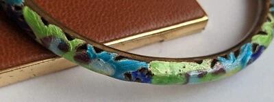 ANTIQUE CHINESE BEAUTIFUL BANGLE BRACELET STERLING SILVER EXPORT ENAMEL H3 - Image 1 of 3