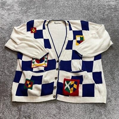 Cárdigan Suéter Elisabeth Liz Claiborne Para Mujer 3X Blanco Azul Cuadros Bolsillos Tejidos Foto 1 de 4