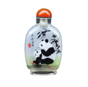 Boxed Oriental Panda Hand Drawn Chinese Glass Perfume Chinese Snuff Bottle - Picture 1 of 2