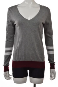 Prenda para mujer J Crew suéter talla S gris blanco borgoña cuello en V manga larga algodón - Imagen 1 de 5