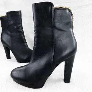 Diba Women's Heeled Boots Black Leather Size 6 M US, 2-Zipper Mid Calf FAST SHIP - Photo 1 sur 15