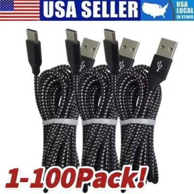 Braided USB C Type-C Fast Charging Data SYNC Charger Cable Cord 3/6/10FT Lot - Image 1 of 4