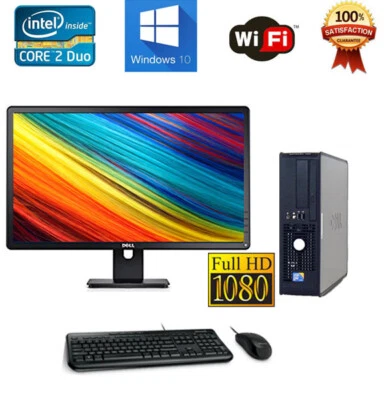 FAST Dell Optiplex Windows 10 Desktop Computer Tower C2D 8GB 500GB WiFi 23" LCD - Image 1 of 3