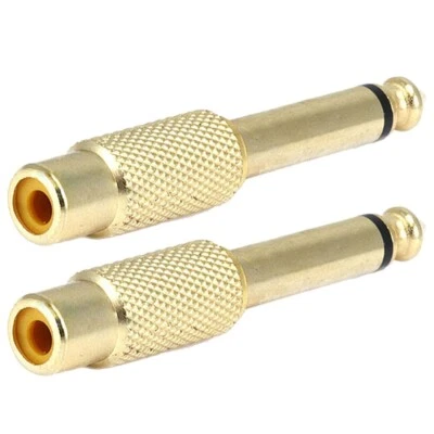 2x RCA Female to 6.35mm 1/4" TS Mono Male Audio Adapter Connector Converter Gold - Image 1 of 2