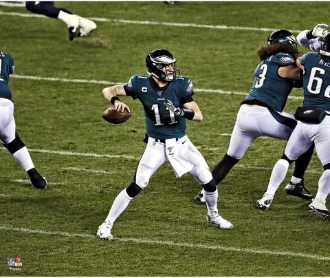 Carson Wentz Philadelphia Eagles Unsigned Jersey Throwing Photo Cover