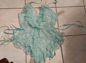 Neu mit Etikett Vintage selten Teddie Gr. M unter Druckknopf, Bindeband Gürtel grün mint Spitze  - Bild 1 von 5