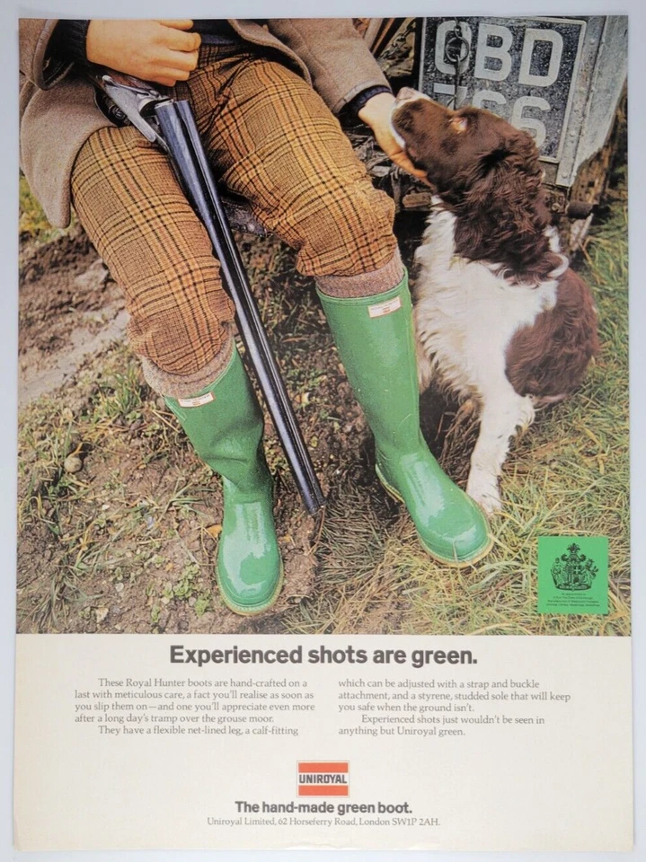 Uniroyal Bota Verde Botas de Agua Caza 1975 Ilustrado Londres Noticias Anuncio 8.5x12" Foto 1 de 1