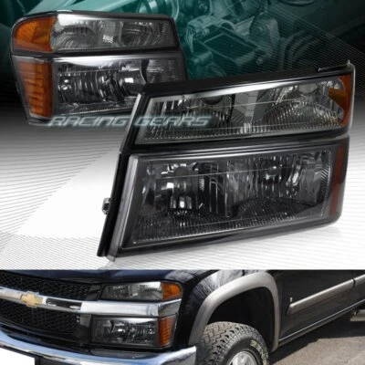 FARÓIS PARA LENTES DE FUMAÇA + LÂMPADAS PARA-CHOQUES COM REFLETOR ÂMBAR 4 PEÇAS AJUSTE 04-12 GMC CANYON - Imagem 1 de 3