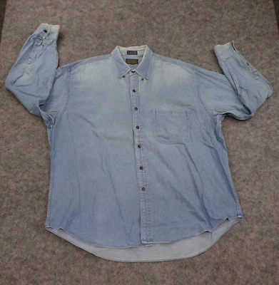 Vintage Chaps Button Up Shirt Mens 17.5 Blue Denim Jean Long Sleeve Regular Fit - Image 1 of 4