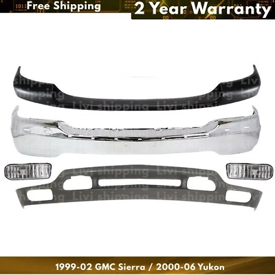 Front Bumper Chrome & Fog Lights Kit For 1999-2002 GMC Sierra / 2000-2006 Yukon - Imagem 1 de 4