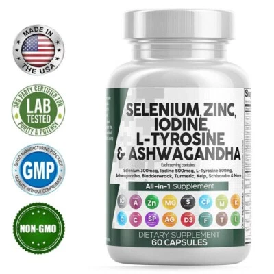 Selenium, Zinc, Iodine L-Tyrosine and Ashwagand All-in-One 60 Capsules - Image 1 of 4